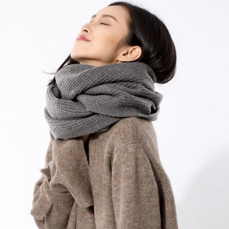 Soft Wool Scarves Gray Long Women Winter Scarf